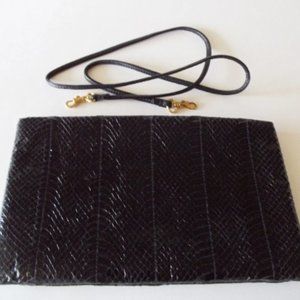 Vintage Black Snakeskin Handbag Convertible Purse, Clutch Shoulder, Ivey's 1980s